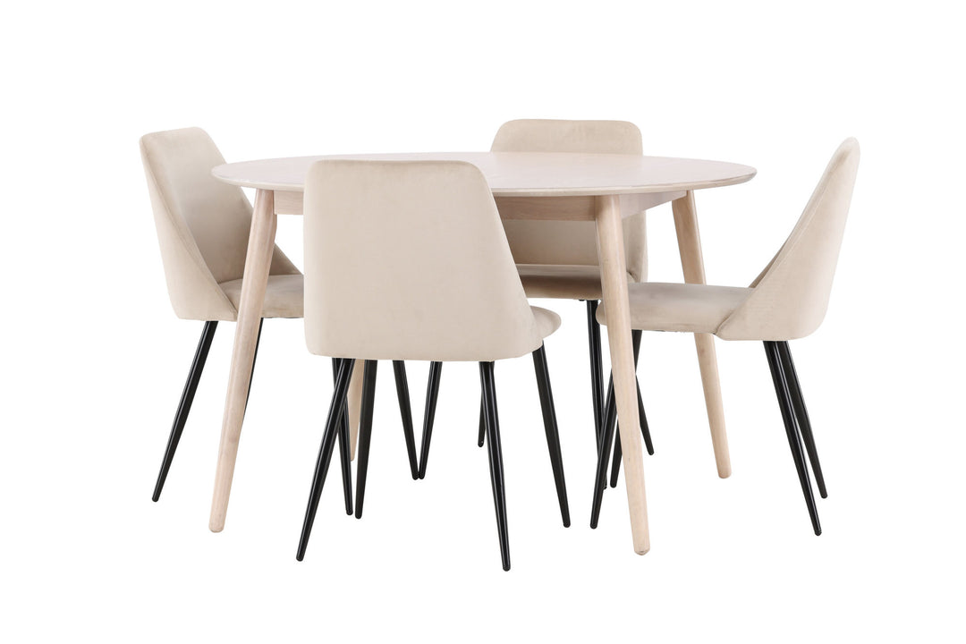 Venture Home Flora Table - Whitewash with 4 Night Chair - Black / Beige