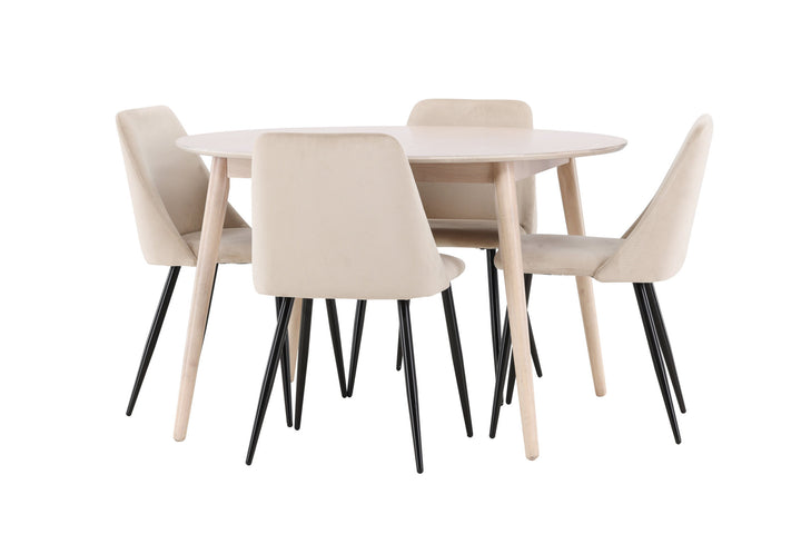 Venture Home Flora Table - Whitewash with 4 Night Chair - Black / Beige