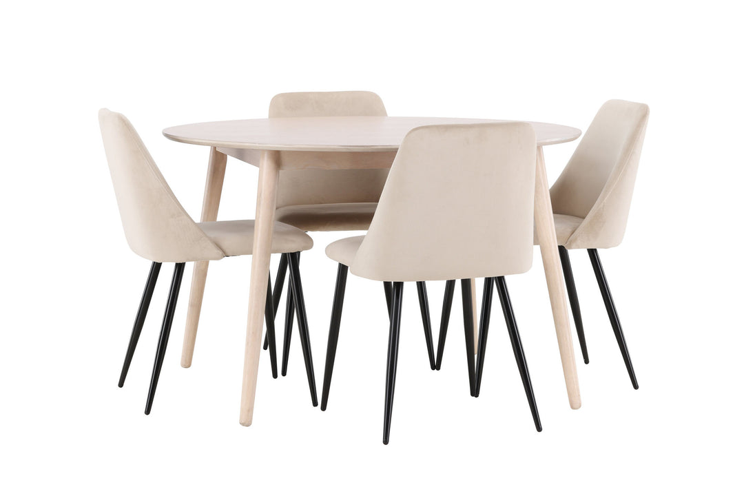 Venture Home Flora Table - Whitewash with 4 Night Chair - Black / Beige