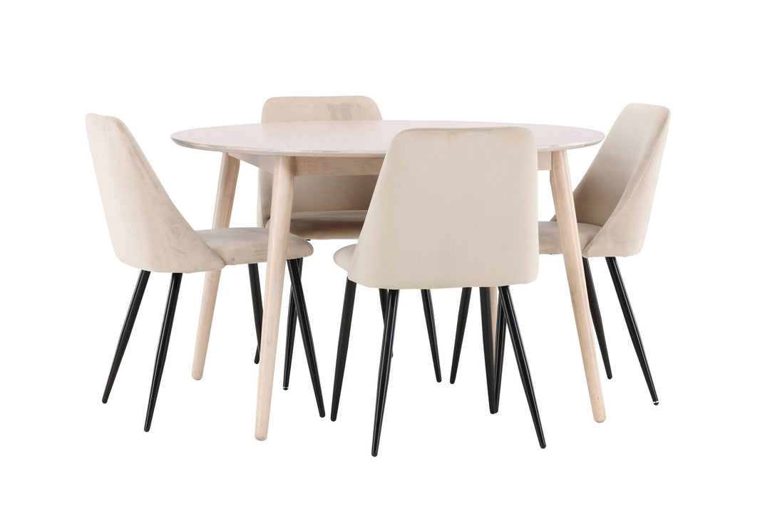 Venture Home Flora Table - Whitewash with 4 Night Chair - Black / Beige