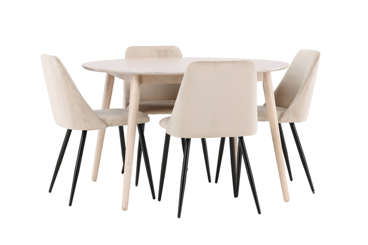 Venture Home Flora Table - Whitewash with 4 Night Chair - Black / Beige