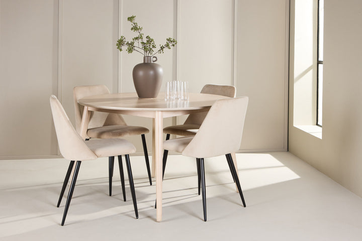 Venture Home Flora Table - Whitewash with 4 Night Chair - Black / Beige