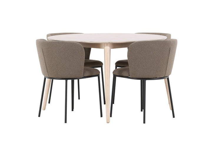 Venture Home Flora Table - Whitewash with 4 Edina Chair - Black / Brown