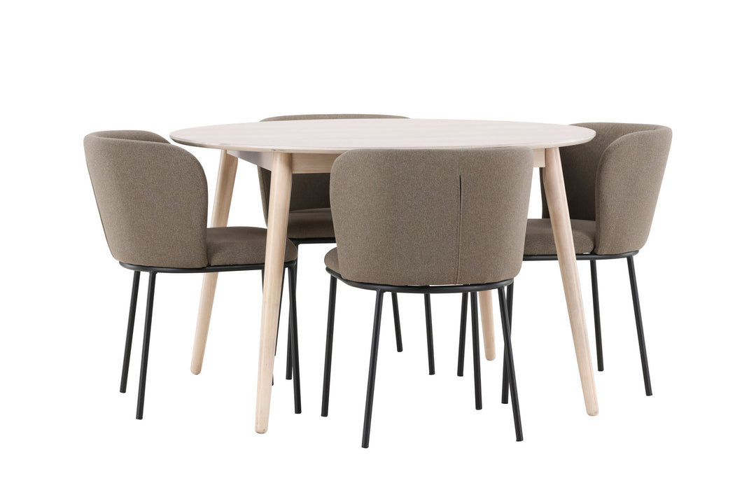 Venture Home Flora Table - Whitewash with 4 Edina Chair - Black / Brown