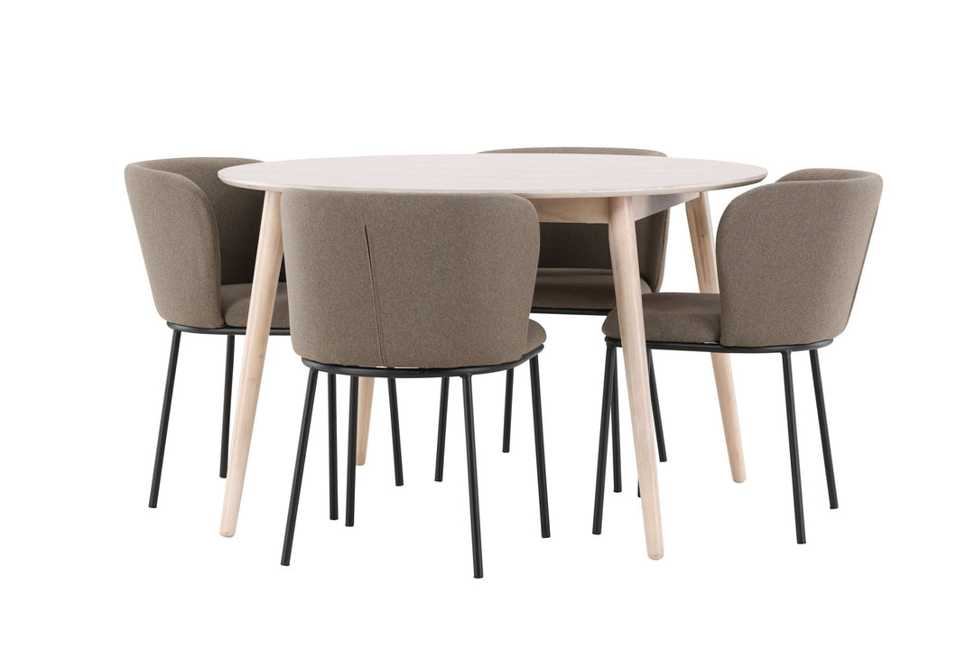 Venture Home Flora Table - Whitewash with 4 Edina Chair - Black / Brown