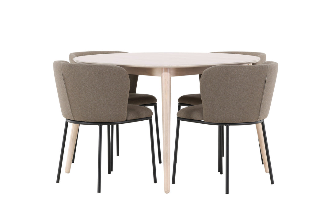 Venture Home Flora Table - Whitewash with 4 Edina Chair - Black / Brown