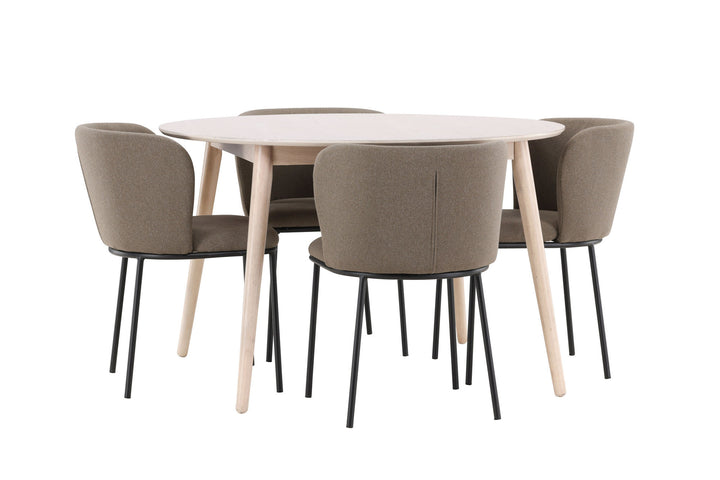 Venture Home Flora Table - Whitewash with 4 Edina Chair - Black / Brown
