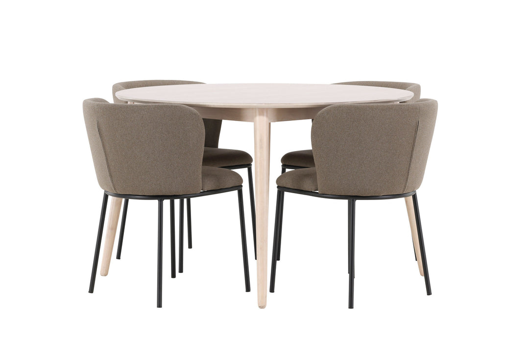 Venture Home Flora Table - Whitewash with 4 Edina Chair - Black / Brown