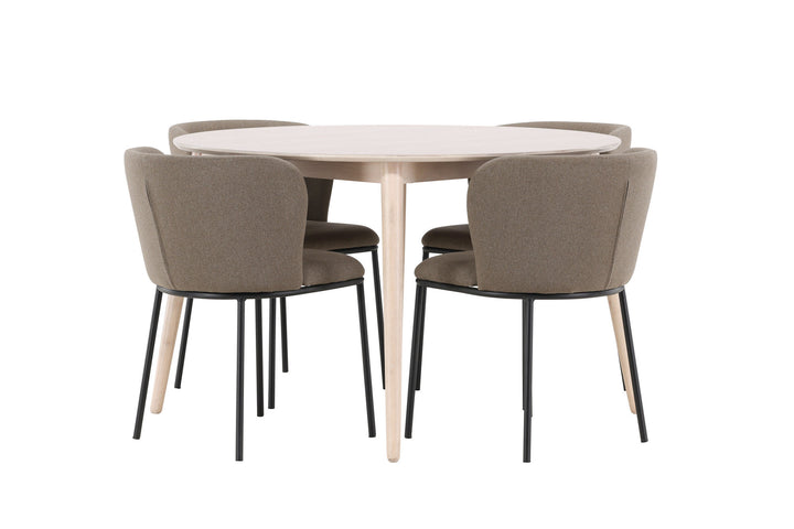 Venture Home Flora Table - Whitewash with 4 Edina Chair - Black / Brown