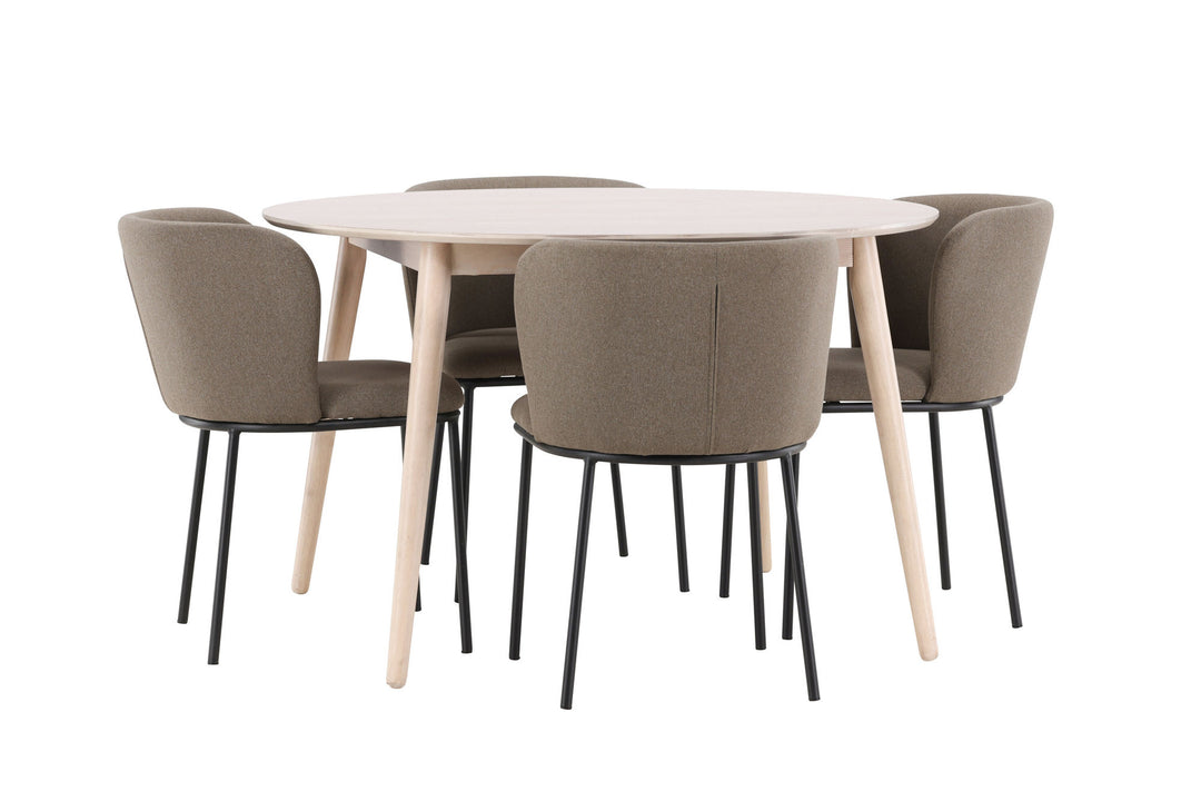Venture Home Flora Table - Whitewash with 4 Edina Chair - Black / Brown