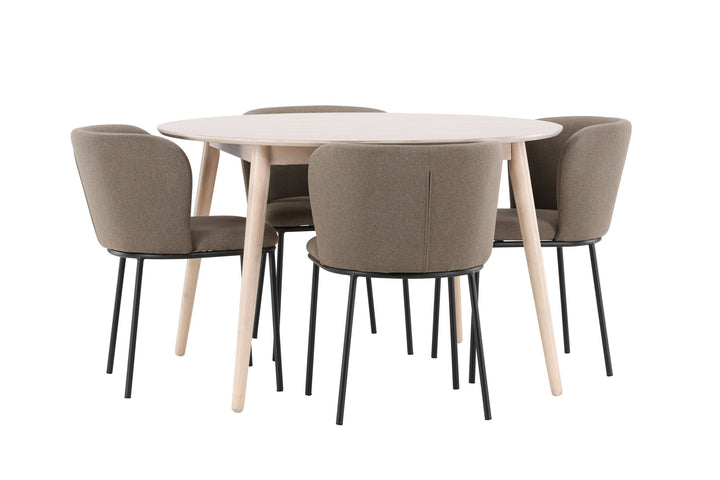 Venture Home Flora Table - Whitewash with 4 Edina Chair - Black / Brown