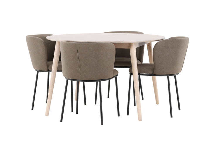Venture Home Flora Table - Whitewash with 4 Edina Chair - Black / Brown