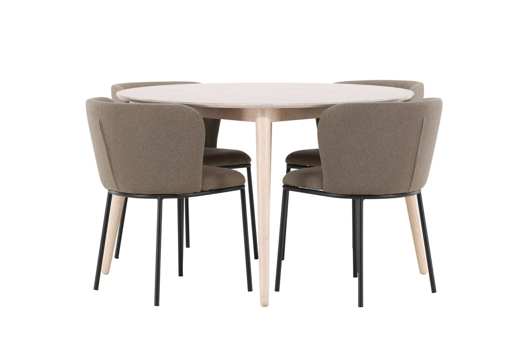 Venture Home Flora Table - Whitewash with 4 Edina Chair - Black / Brown