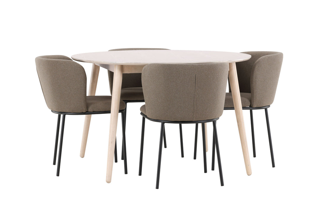 Venture Home Flora Table - Whitewash with 4 Edina Chair - Black / Brown