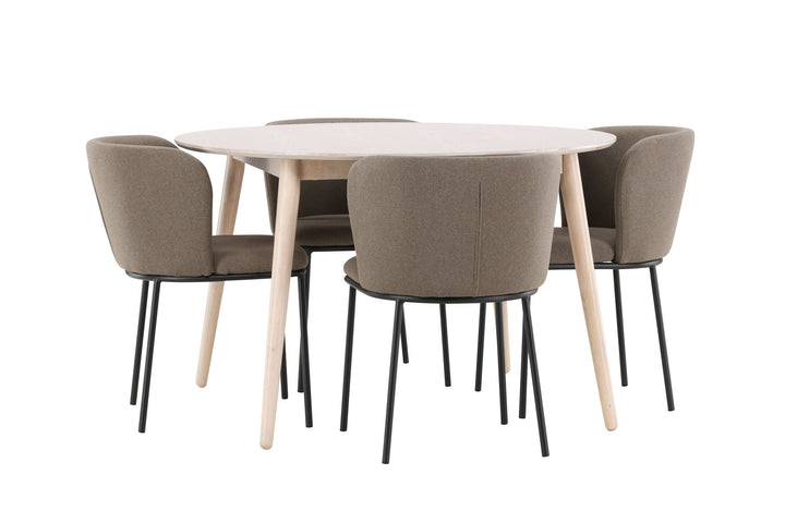 Venture Home Flora Table - Whitewash with 4 Edina Chair - Black / Brown