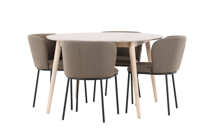 Venture Home Flora Table - Whitewash with 4 Edina Chair - Black / Brown