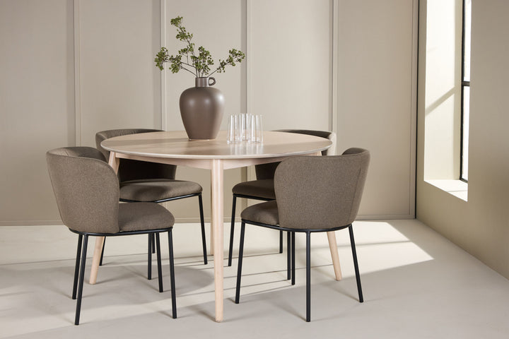 Venture Home Flora Table - Whitewash with 4 Edina Chair - Black / Brown