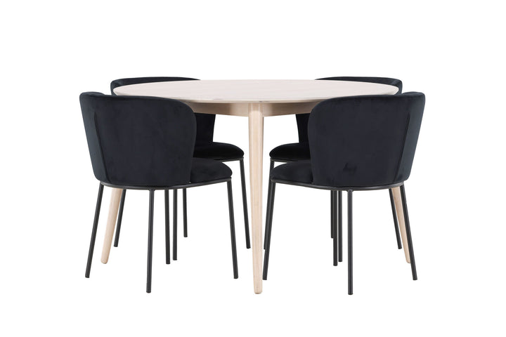 Venture Home Flora Table - Whitewash with 4 Edina Chair - Black