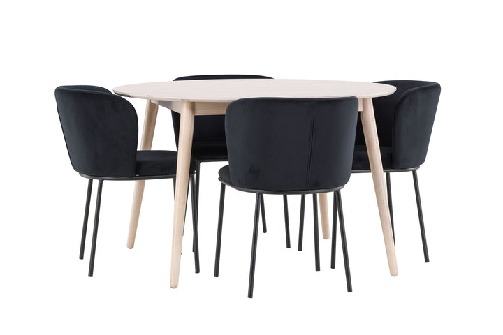 Venture Home Flora Table - Whitewash with 4 Edina Chair - Black