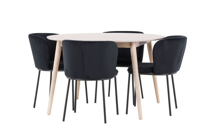 Venture Home Flora Table - Whitewash with 4 Edina Chair - Black