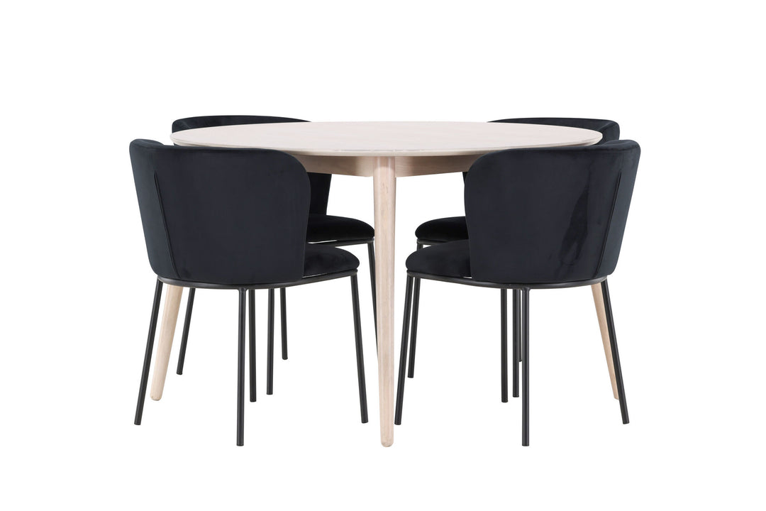 Venture Home Flora Table - Whitewash with 4 Edina Chair - Black