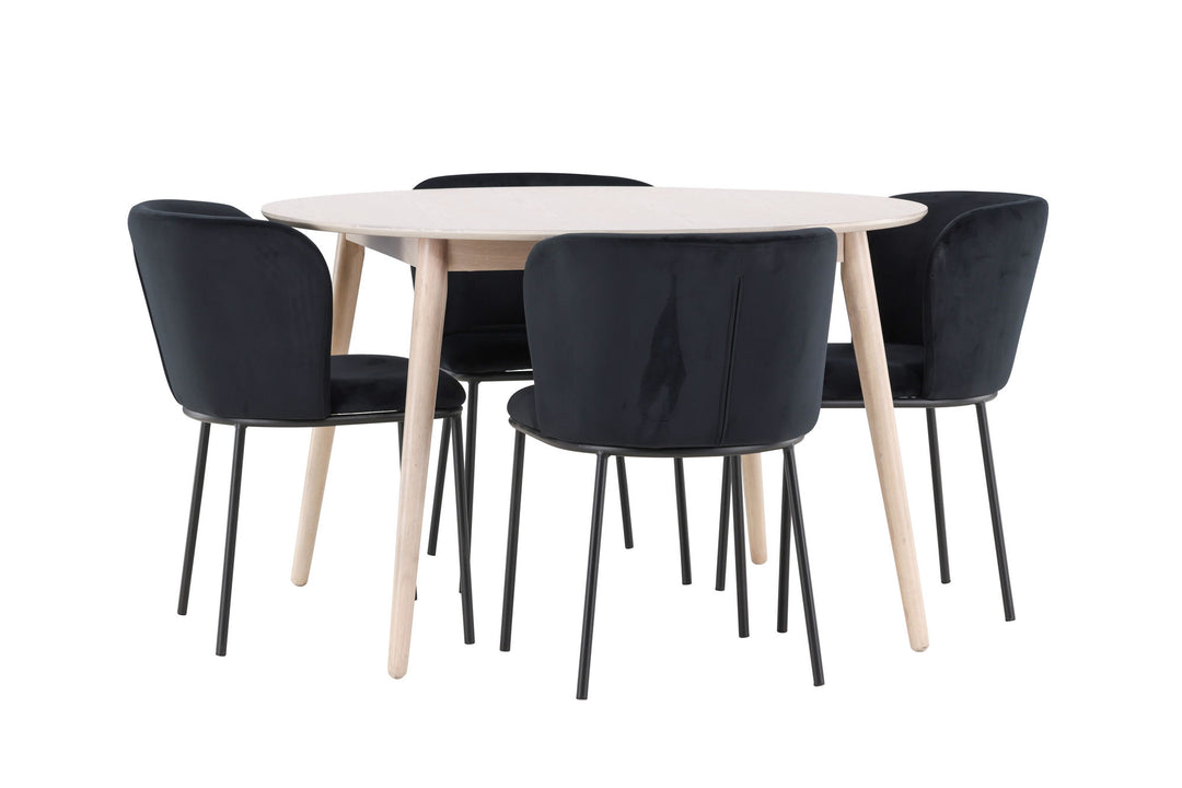 Venture Home Flora Table - Whitewash with 4 Edina Chair - Black