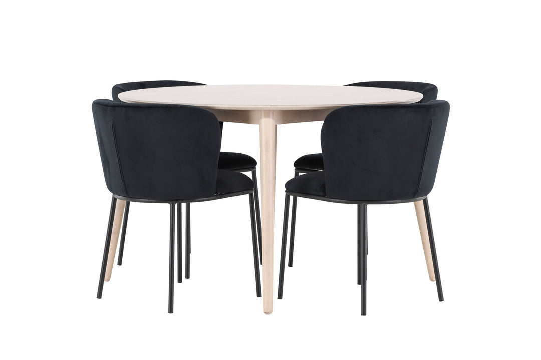 Venture Home Flora Table - Whitewash with 4 Edina Chair - Black