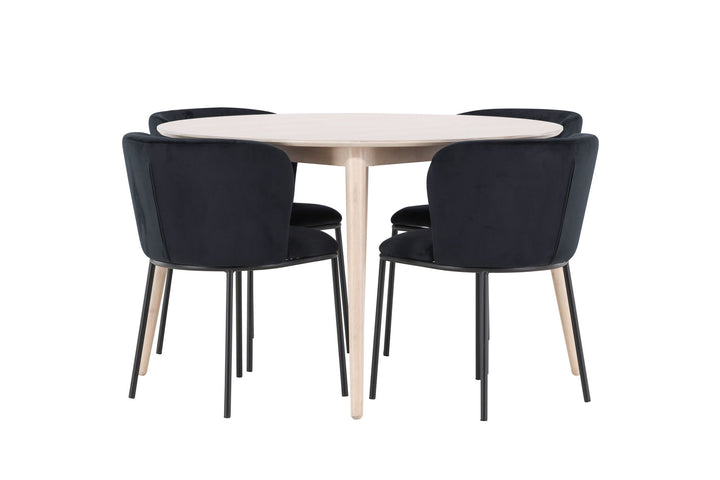 Venture Home Flora Table - Whitewash with 4 Edina Chair - Black