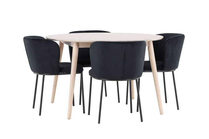 Venture Home Flora Table - Whitewash with 4 Edina Chair - Black