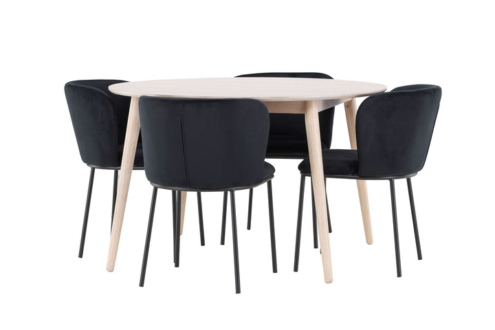 Venture Home Flora Table - Whitewash with 4 Edina Chair - Black