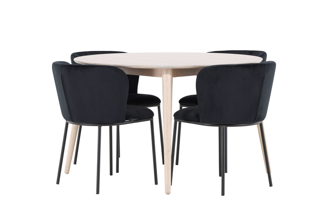 Venture Home Flora Table - Whitewash with 4 Edina Chair - Black