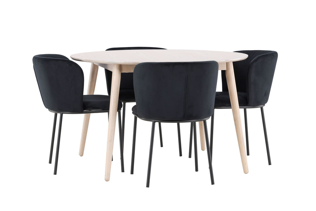 Venture Home Flora Table - Whitewash with 4 Edina Chair - Black