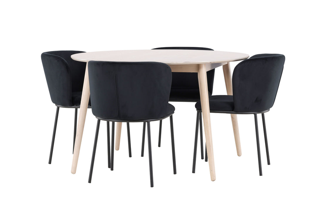 Venture Home Flora Table - Whitewash with 4 Edina Chair - Black