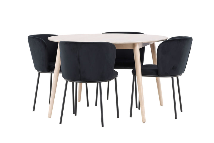 Venture Home Flora Table - Whitewash with 4 Edina Chair - Black