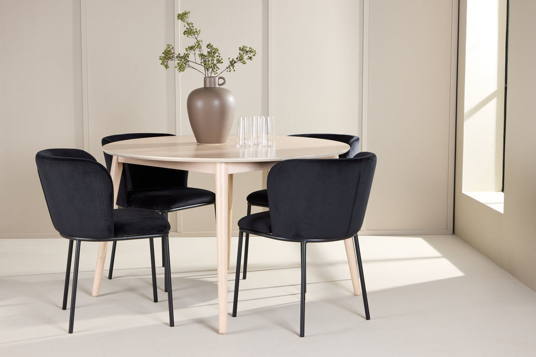 Venture Home Flora Table - Whitewash with 4 Edina Chair - Black