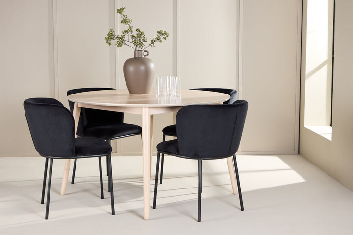 Venture Home Flora Table - Whitewash with 4 Edina Chair - Black