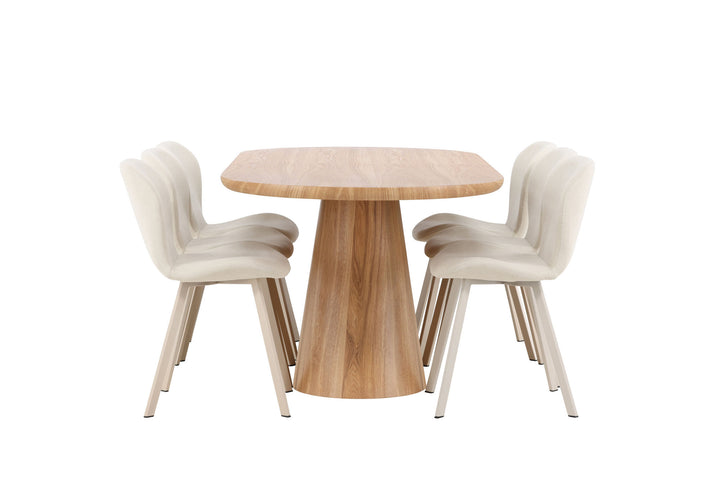 Venture Home Stjärnö Table - Nature with 6 Lilja Chair - Beige
