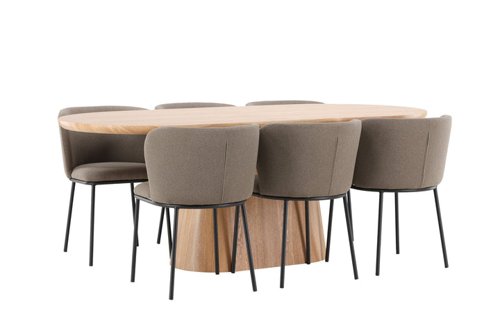 Venture Home Stjärnö Table - Nature with 6 Edina Chair - Black / Brown