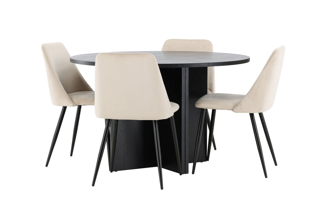 Venture Home Strada Table - Black with 4 Night Chair - Black / Beige