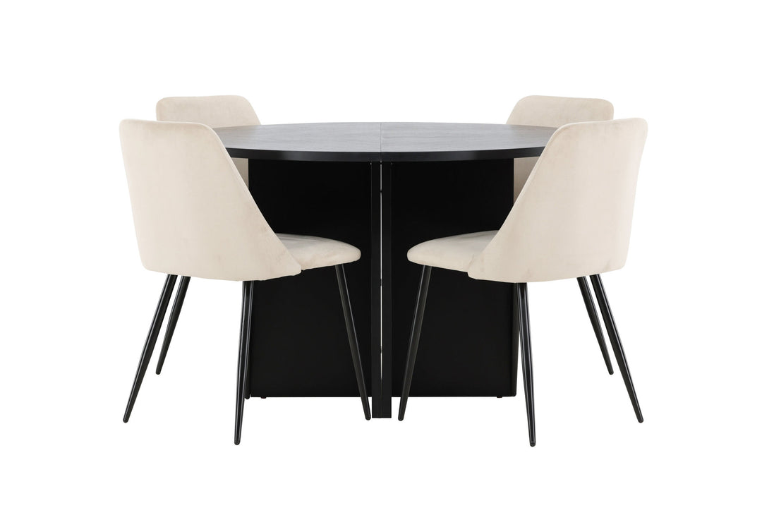 Venture Home Strada Table - Black with 4 Night Chair - Black / Beige