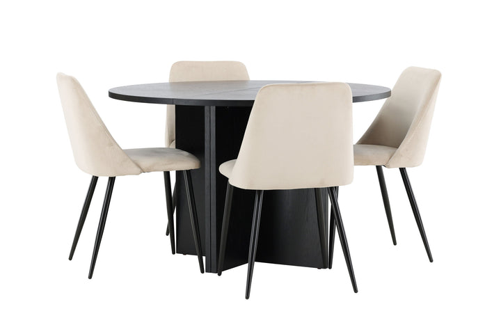 Venture Home Strada Table - Black with 4 Night Chair - Black / Beige
