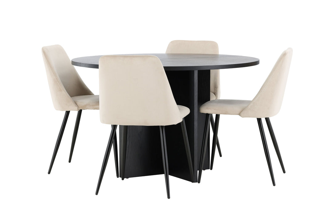 Venture Home Strada Table - Black with 4 Night Chair - Black / Beige