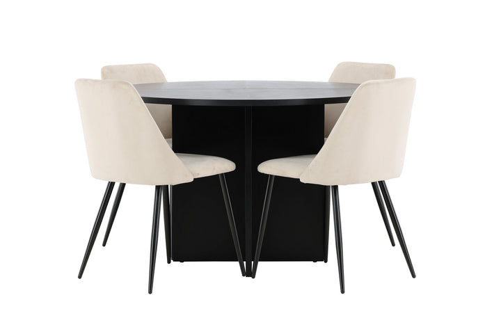 Venture Home Strada Table - Black with 4 Night Chair - Black / Beige