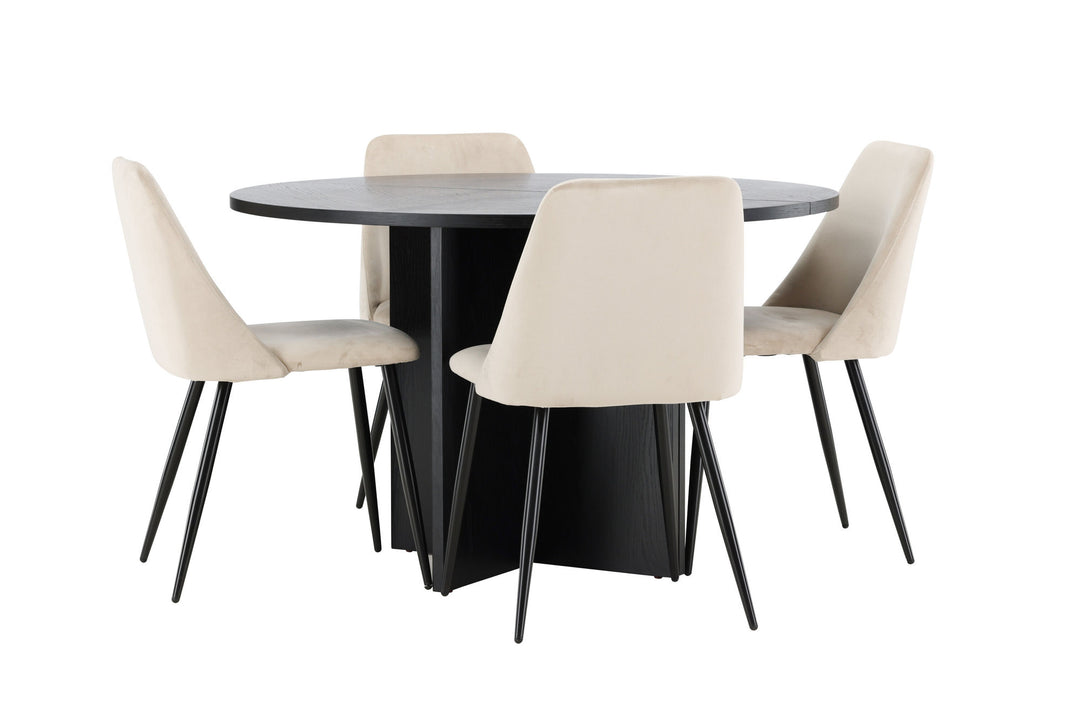 Venture Home Strada Table - Black with 4 Night Chair - Black / Beige