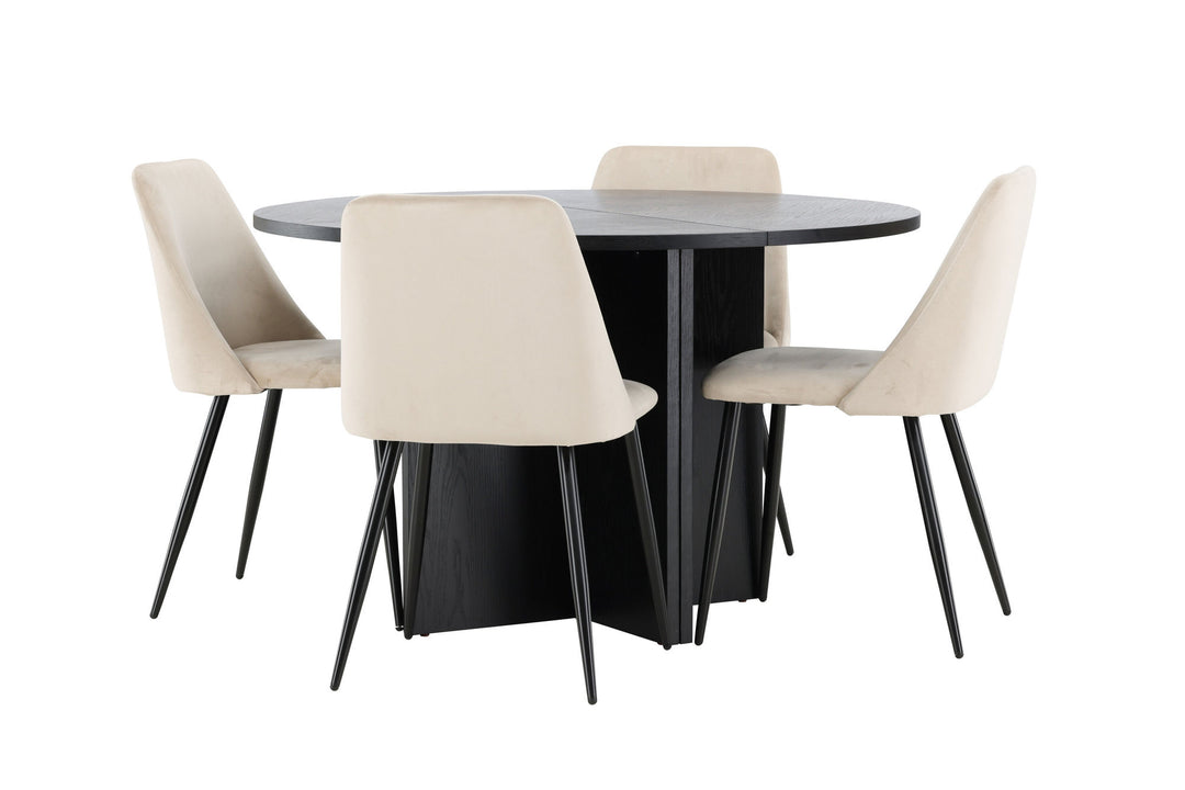 Venture Home Strada Table - Black with 4 Night Chair - Black / Beige