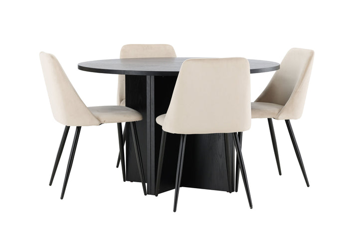 Venture Home Strada Table - Black with 4 Night Chair - Black / Beige