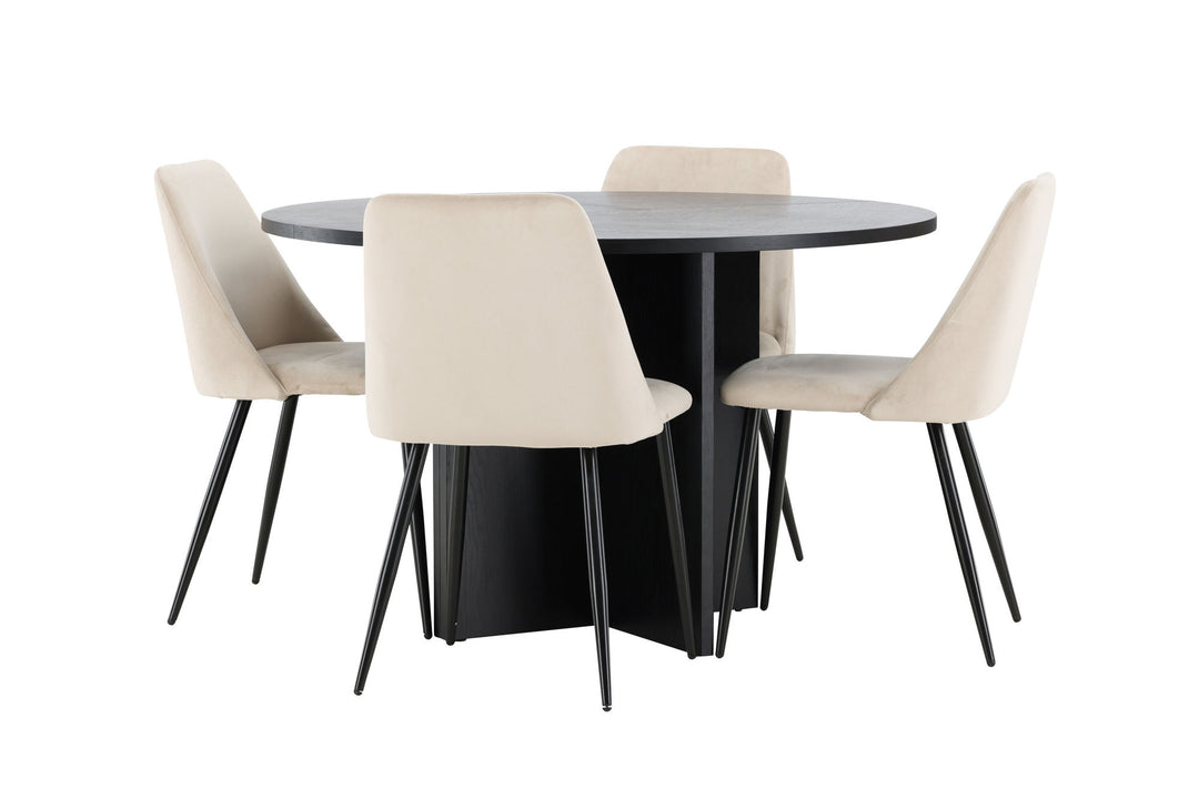Venture Home Strada Table - Black with 4 Night Chair - Black / Beige