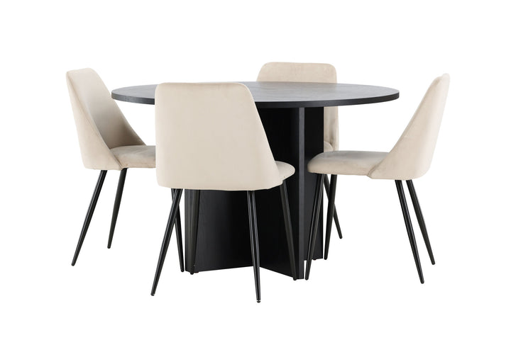 Venture Home Strada Table - Black with 4 Night Chair - Black / Beige