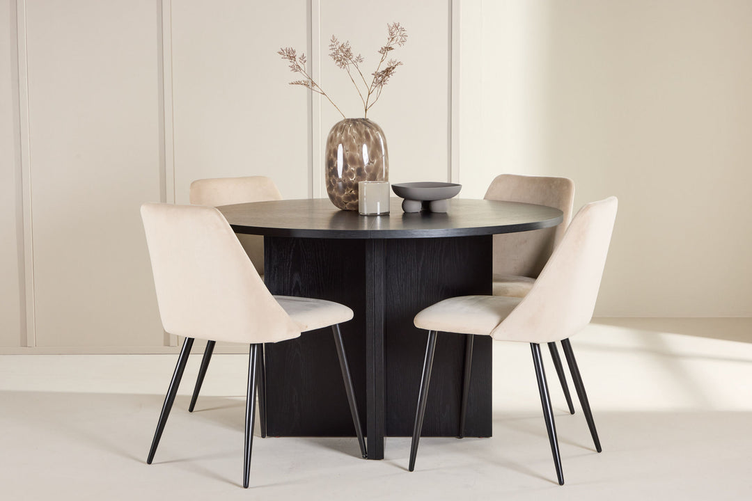 Venture Home Strada Table - Black with 4 Night Chair - Black / Beige