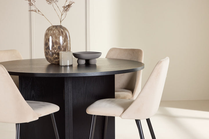 Venture Home Strada Table - Black with 4 Night Chair - Black / Beige
